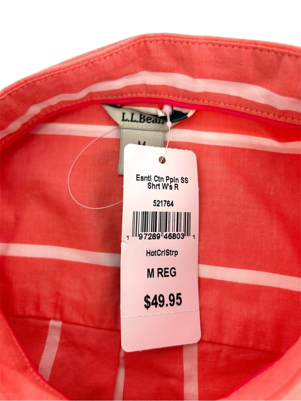 NWT L.L.Bean Essential Cotton Poplin Short Sleeve Shirt in Hot Coral Stripe READ - Picture 8 of 12